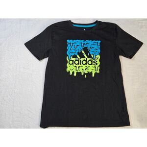 Adidas Boys Youth Medium Blue Logo Splatter Spell Out T Shirt Pre-Owned